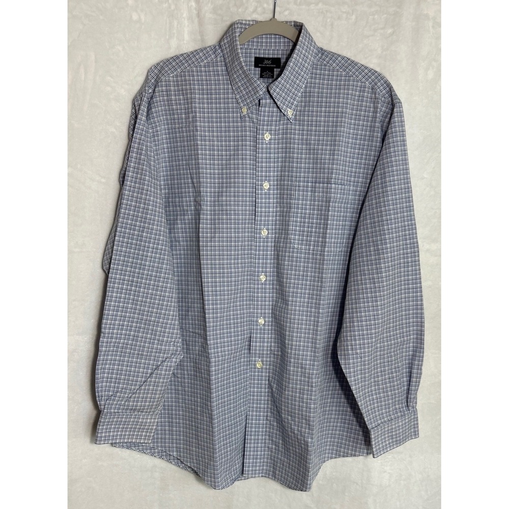 Brooks Brothers 346 Button Down Shirt Mens L Non Iron Cotton Blue Dupplin Check